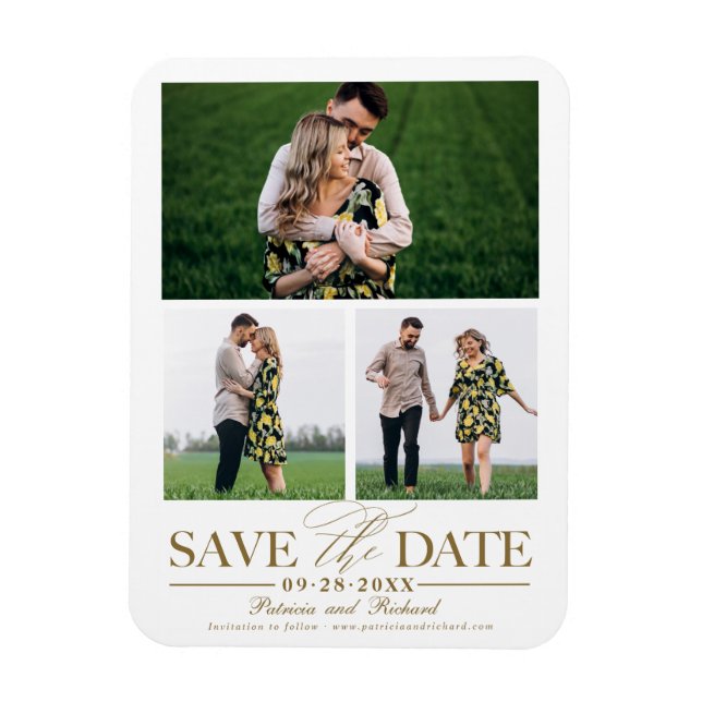 Stilvolle Hochzeit speichern Sie das Datum 3 Foto  Magnet (Vertikal)