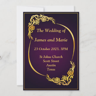 Stilvolle Hochzeitseinladung, Gold, lila Einladung