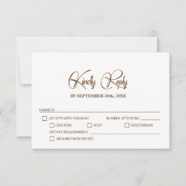 Stilvolle Hochzeitserie RSVP mit Menüoptionen Karte