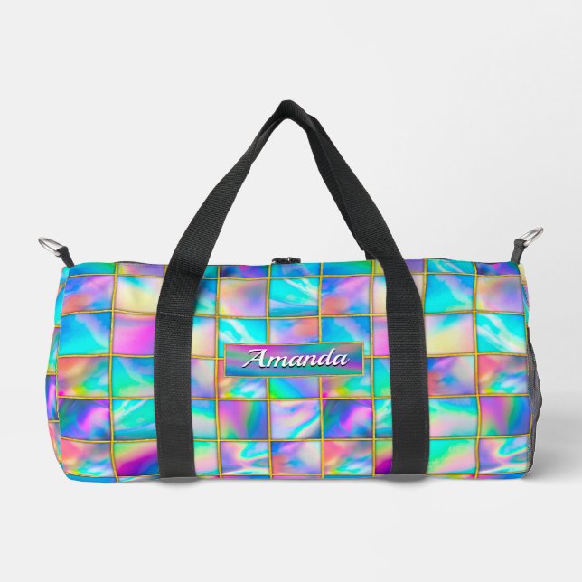 Stilvolle holografische trendige Imitate Goldplatz Duffle Bag (Vorderseite)