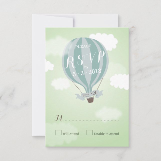 Stilvolle Hot Air Blue Balloon RSVP Card (Vorderseite)
