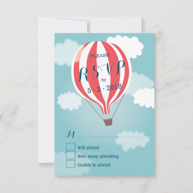 Stilvolle Hot Air Red White Balloon RSVP Card (Vorderseite)