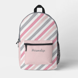 Stilvolle Hot Pink & Graue Streifen personalisiere Bedruckter Rucksack
