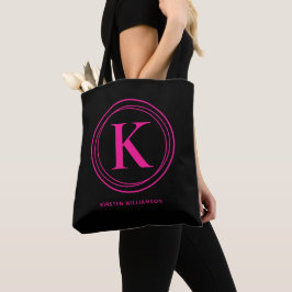 Stilvolle Hot Pink Monogram Name Black Tasche