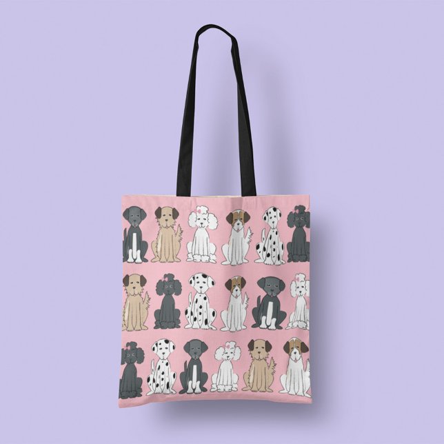 Stilvolle Hunde lieben Niedliche Welpen Rosa Tasche (Pink Dog Lovers Pattern Tote Bag)