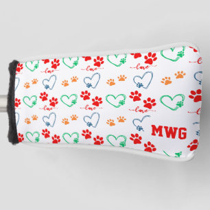 Stilvolle HUNDE-PFOTENABDRÜCKE und LIEBESHERZEN Mo Golf Headcover