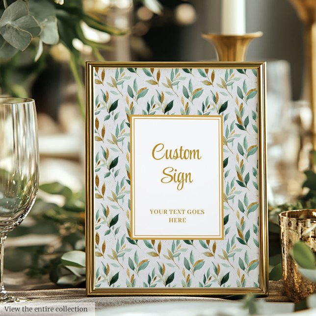 Stilvolle Hunter Green Gold Greenerity Wedding Cus Poster (Stylish Hunter Green Gold Greenery Wedding Custom Poster )