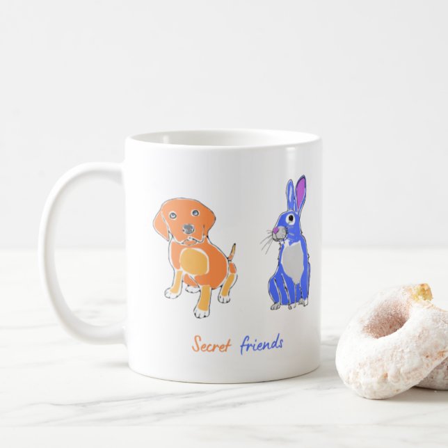 Stilvolle Illustrierte Hunde und Kaninchen Kunst Kaffeetasse (Mit Donut)