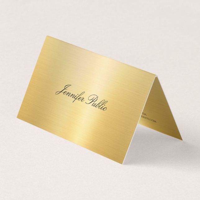Stilvolle Imitat Gold Handgeschriebene moderne Vor Visitenkarten (Vorderseite)