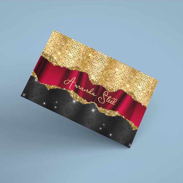 Stilvolle Imitate Glitzer Red Gold Schwarze Monogr Magnetische Visitenkarte (Von Creator hochgeladen)