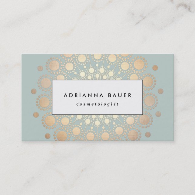 Stilvolle Imitate Gold Foil Circle Motif Sage Blue Visitenkarte (Vorderseite)