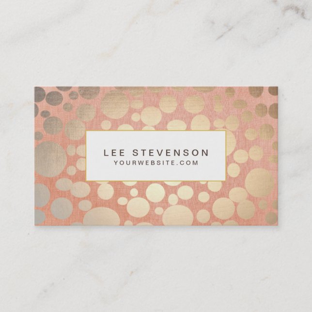 Stilvolle Imitate Gold Foil Circles & Peach Linen Visitenkarte (Vorderseite)
