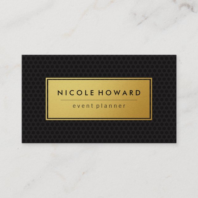 Stilvolle Imitate Gold Frame Black Geometric Hinte Visitenkarte (Vorderseite)