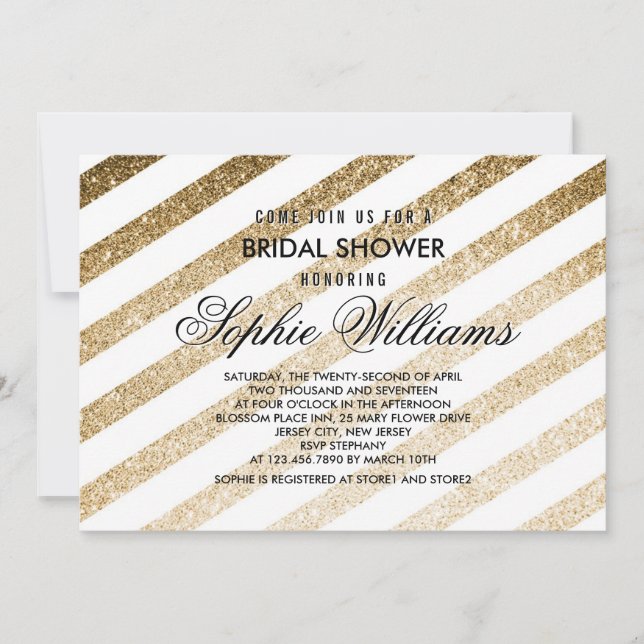 Stilvolle Imitate Gold Glitzer Bridal Dusche Einla Einladung (Vorderseite)
