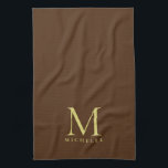 Stilvolle Imitate Goldmonogramm Name Vorlage braun Geschirrtuch<br><div class="desc">Benutzerdefiniertes Hochladen Fügen Sie Ihren Foto oder Logo Text Elegant Moderne Niedliche Küche & Essen / Tisch & Küche Linens/ Erstname Personalisiert Template Braun Gold Monogram Küchentücher.</div>