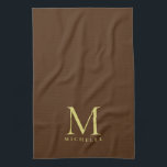 Stilvolle Imitate Goldmonogramm Name Vorlage braun Geschirrtuch<br><div class="desc">Benutzerdefiniertes Hochladen Fügen Sie Ihren Foto oder Logo Text Elegant Moderne Niedliche Küche & Essen / Tisch & Küche Linens/ Erstname Personalisiert Template Braun Gold Monogram Küchentücher.</div>