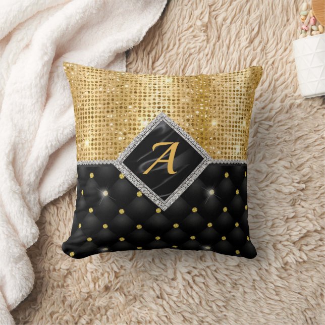 Stilvolle Imitate Kristallgoldfarben-Monogramm Kissen (Decke)