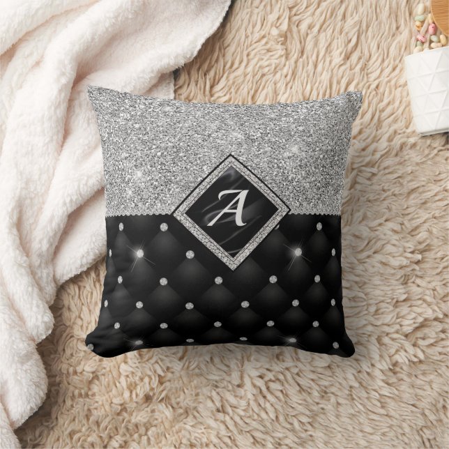 Stilvolle Imitate Kristallsilber-Monogramm Kissen (Decke)