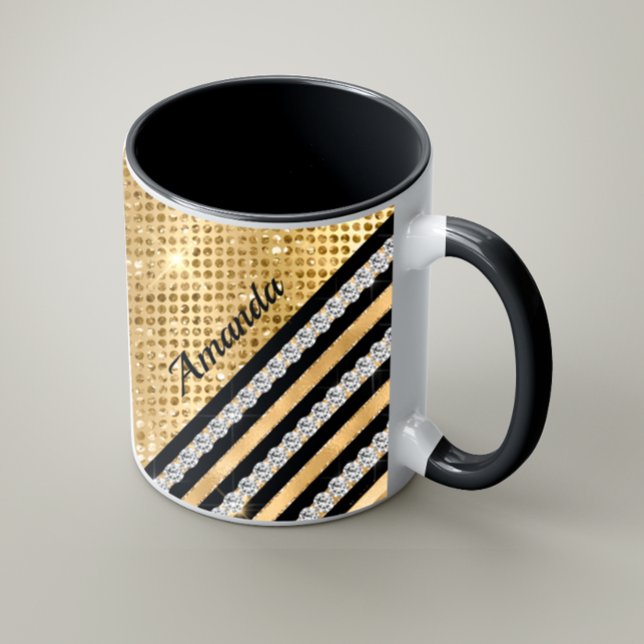 Stilvolle Imitate Kristallwaren und Gold Glitzer P Kaffeetasse (Von Creator hochgeladen)