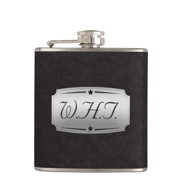 Stilvolle Imitate Schwarz Print Monogram Flachmann (Vorderseite)