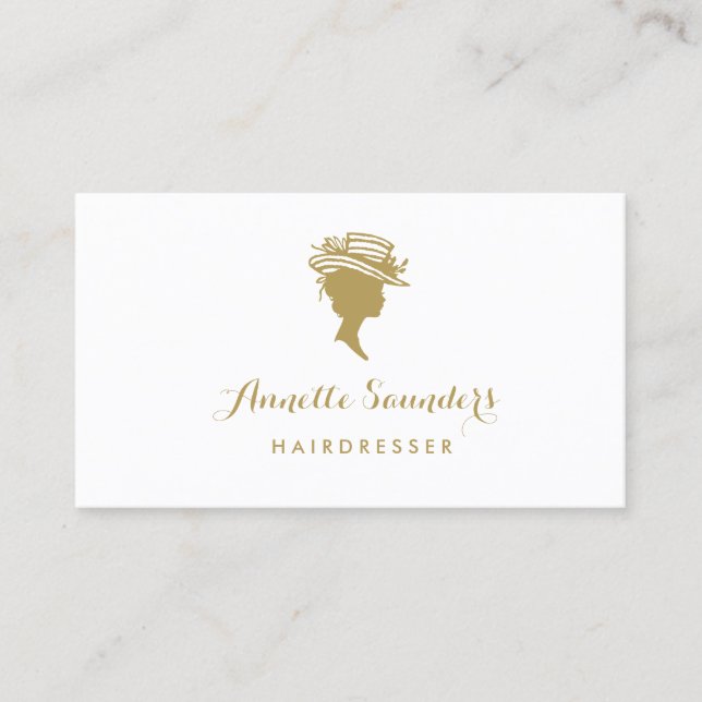 Stilvolle Imitats für Friseure Gold Woman in Hat Visitenkarte (Vorderseite)