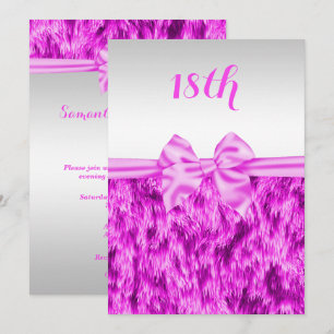 Stilvolle Imitats Fur & Pink Silk Bow 18. Geburtst Einladung