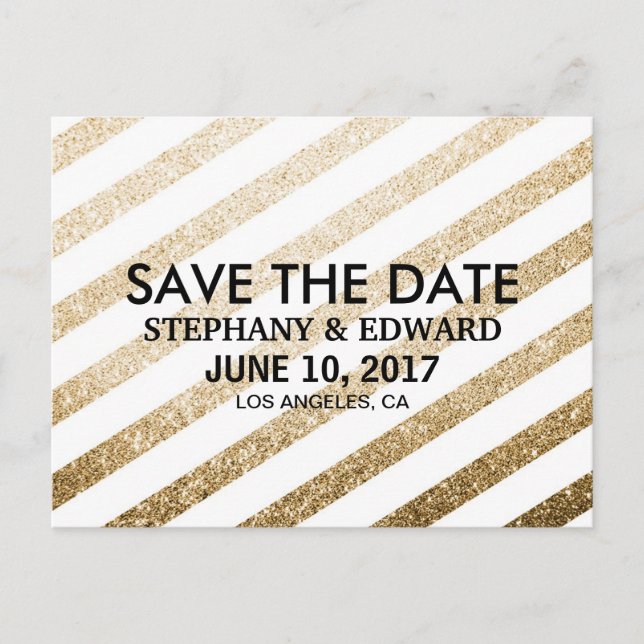 Stilvolle Imitats Gold Glitzer Save the Date Postk Ankündigungspostkarte (Vorderseite)