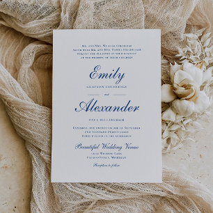 Stilvolle Indigo Blue Script Wedding Einladung