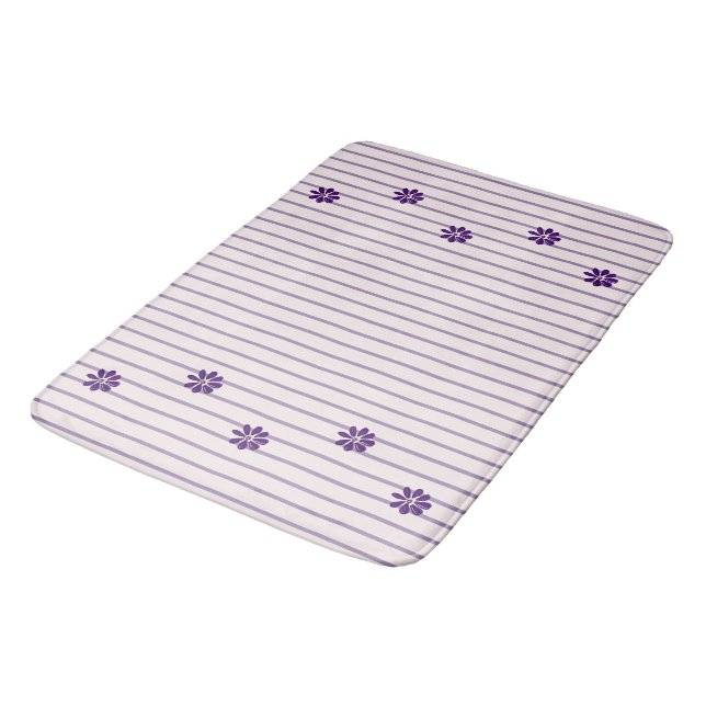Stilvolle Indigo-Blume, blau und violett gestreift Badematte (Schrägansicht)