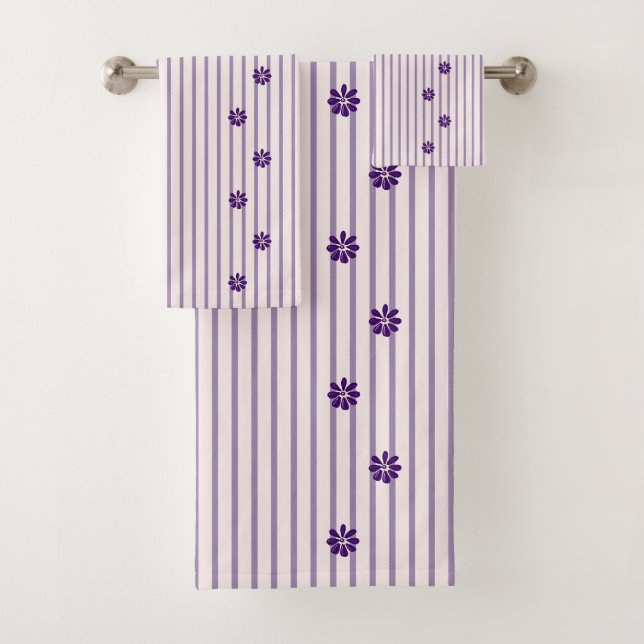 Stilvolle Indigo-Blume, blau und violett gestreift Badhandtuch Set (Insitu)