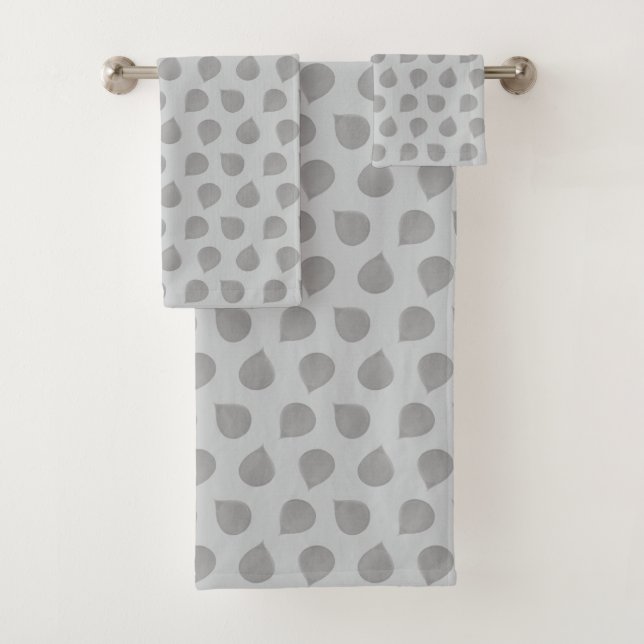 Stilvolle Jade Tree Blätter auf Light Silver Gray Badhandtuch Set (Insitu)