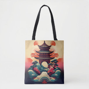 Stilvolle japanische Pagode: Kulturelle Print unte Tasche