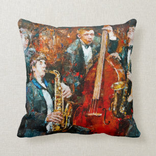 Stilvolle Jazzband, die Musik auf der Szene spielt Kissen