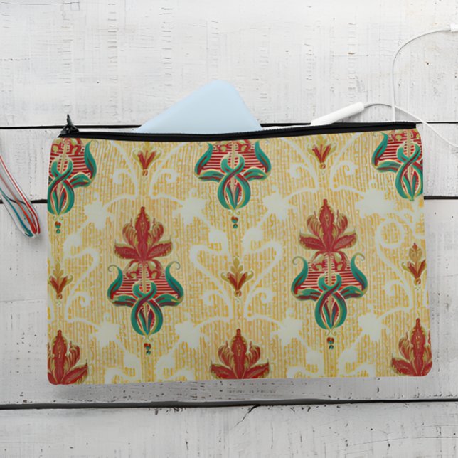 Stilvolle Jugendstil Tulip Foliage Motif Wedding Zubehörtasche (Stylish Art Nouveau Tulip Foliage Motif Wedding Accessory Pouch On Wooden Table)