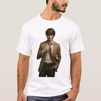 Stilvolle junge Mann in Braun Anzug Einstellung Kr T-Shirt