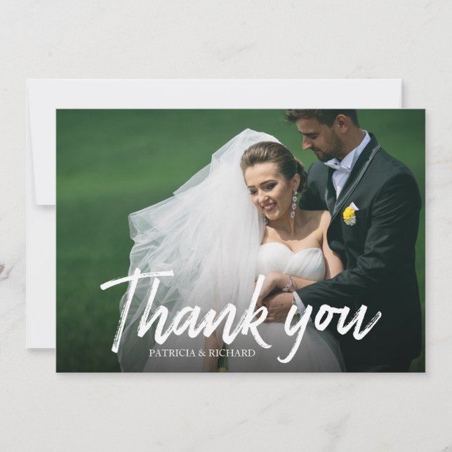 Stilvolle Kalligrafie Wedding Danke Foto Karte (Vorderseite)