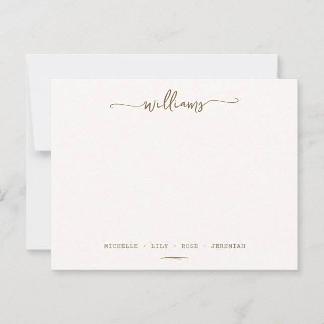 Stilvolle Kalligraphie Familienname Gold-Script Mitteilungskarte (Vorderseite)