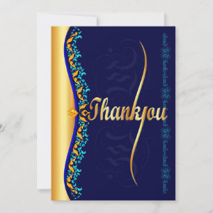 Stilvolle Kalligraphie in Gold und Blau Vielen Dan Dankeskarte