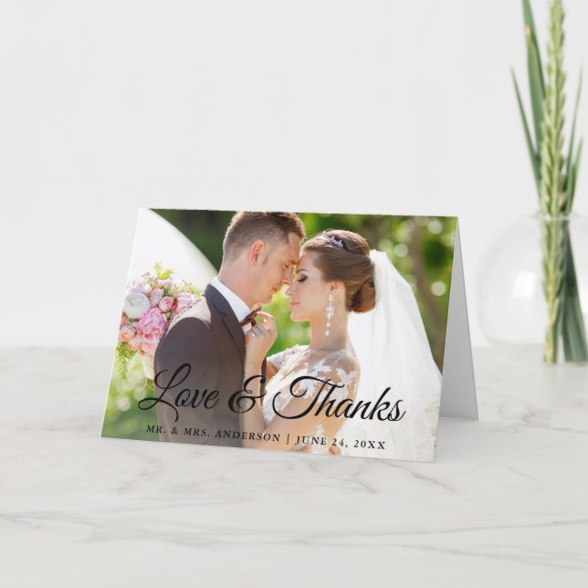 Stilvolle kalligraphische Hochzeit Liebe dank Fold Dankeskarte (Vorderseite)