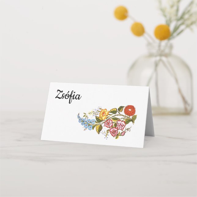 Stilvolle Kalocsai-Blume - Name hinzufügen Platzkarte (Vorderseite)