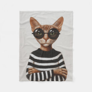 Stilvolle Katze mit runder Brille Fleecedecke