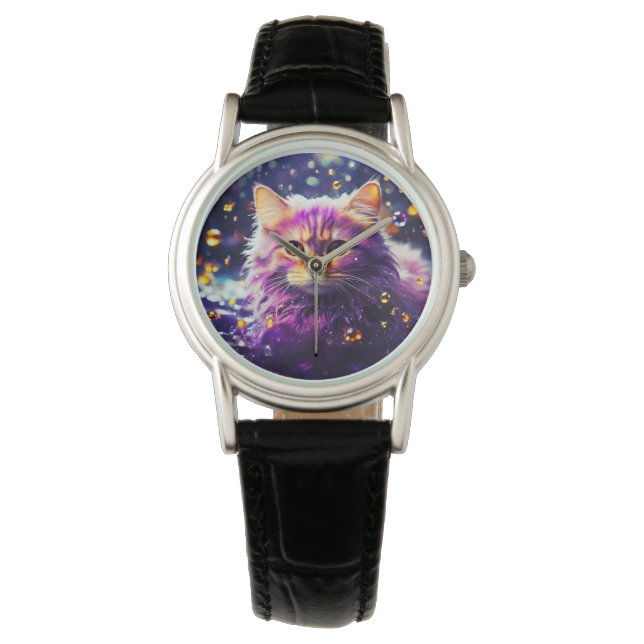 Stilvolle Katzenuhr für Katzenliebhaber Armbanduhr (Vorderseite)