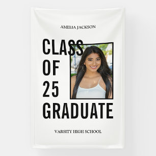 Stilvolle Klasse 2025 Weißer Foto Abschluss Banner