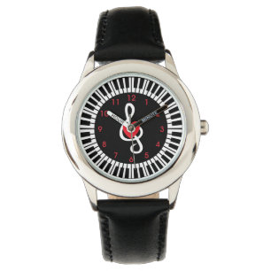 Stilvolle Klaviertasten Herz- und Musiknoten Armbanduhr