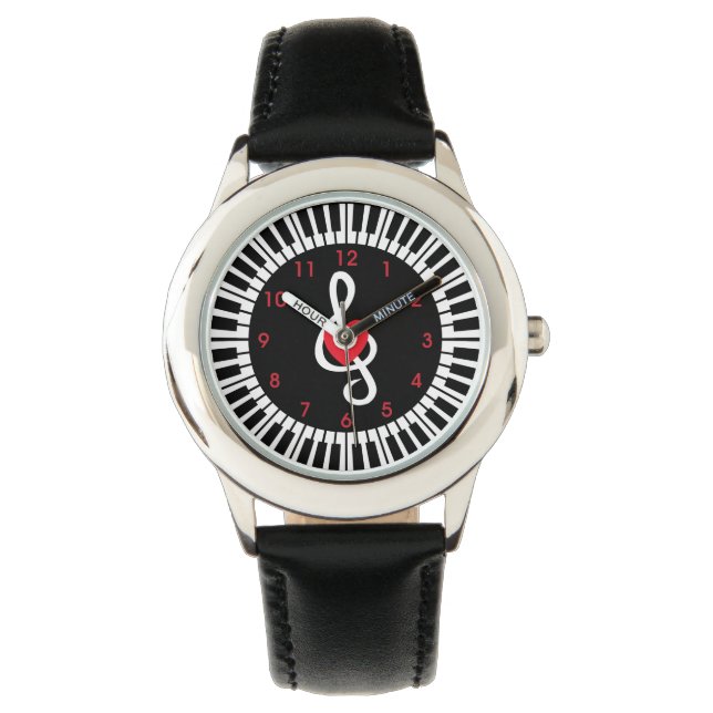Stilvolle Klaviertasten Herz- und Musiknoten Armbanduhr (Vorderseite)