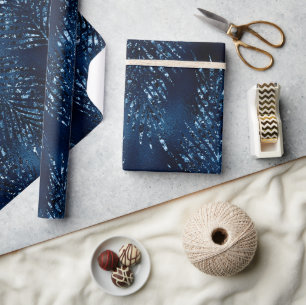 Stilvolle königsblaue Glitter-Tropen-Dschungelblät Geschenkpapier