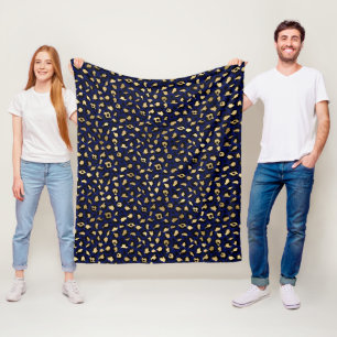 Stilvolle königsblaue und goldene Folien-Leoparden Fleecedecke