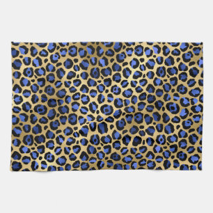 Stilvolle königsblaue und goldene Folien-Leoparden Geschirrtuch