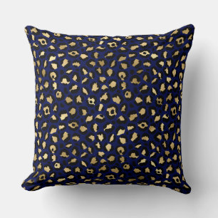 Stilvolle königsblaue und goldene Folien-Leoparden Kissen