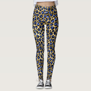 Stilvolle königsblaue und goldene Folien-Leoparden Leggings